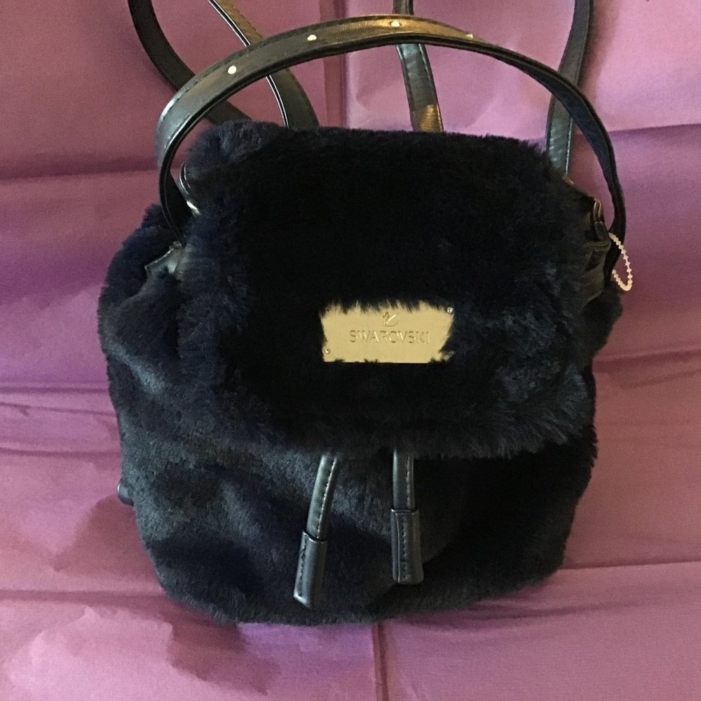 Swarovski Navy Blue Faux Fur Backpack